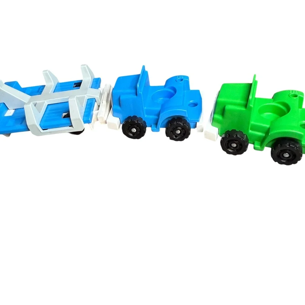 Vintage Fisher Price Little People 2 Semi Truck Rigs + Trailer & Figure Blue